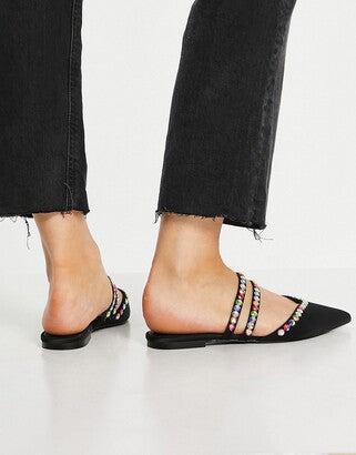 Asos Design Women's Wide Laurie Gem Embellished Slippers ANS833