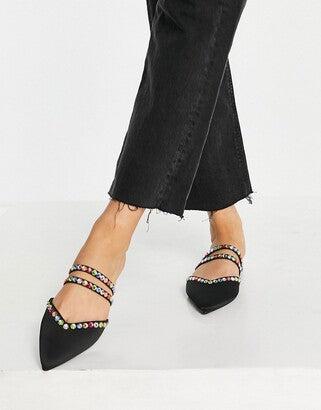 Asos Design Women's Wide Laurie Gem Embellished Slippers ANS833