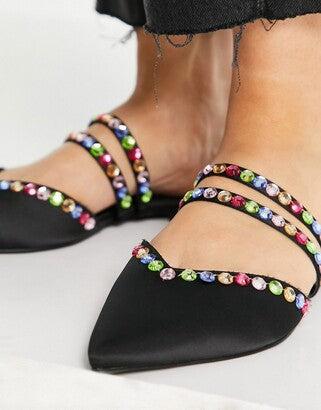 Asos Design Women's Wide Laurie Gem Embellished Slippers ANS833
