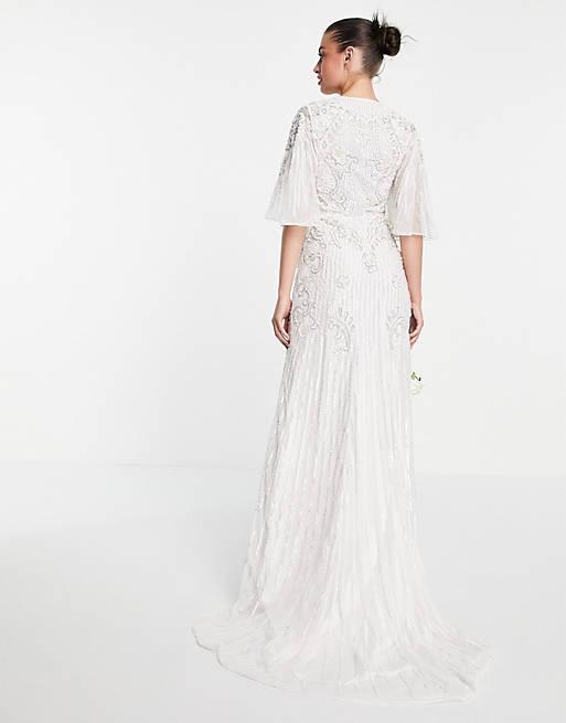Asos Design Women's White Flutter Sleeve Wedding Dress ANF2855