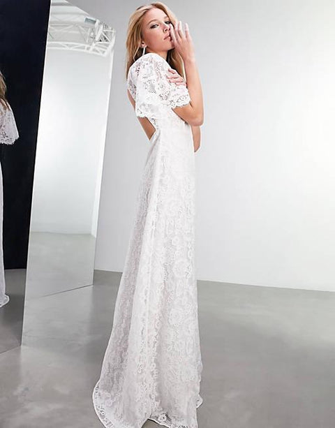 Asos Edition Women's White Flutter Sleeve Wedding Dress ANF2852