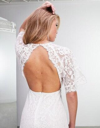 Asos Edition Women's White Flutter Sleeve Wedding Dress ANF2852