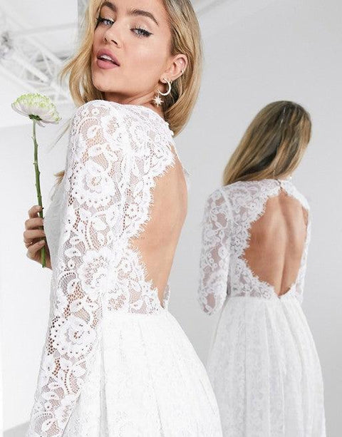 Asos Edition Women's White V-Neck Lace Wedding Dress ANF2846