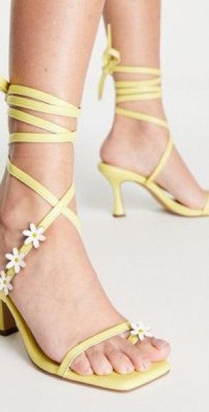 Asos Design Women's Yellow Hazey Daisy Tie Leg Heels  ANS851