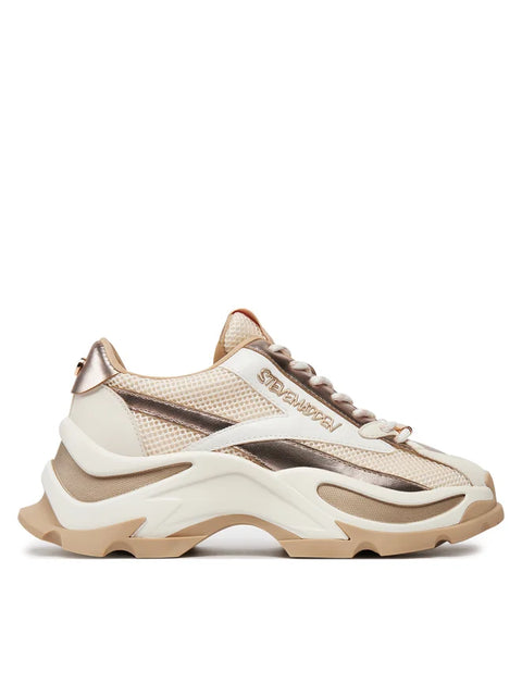 Steve Madden Women's Beige & Gold Zoomz Sneakers | Steve Madden In Lebanon