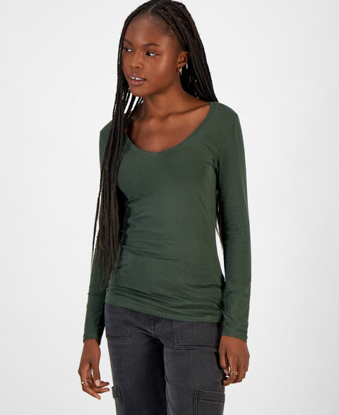 Aveto Women's Khaki Green Plus Size V Neck Long Sleeve Blouse | Aveto In Lebanon