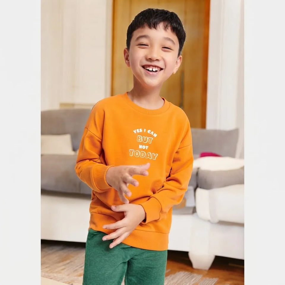 Sinsay Boy's Yellow Orange Round Neckline Ribbed Trims Sweatshirt