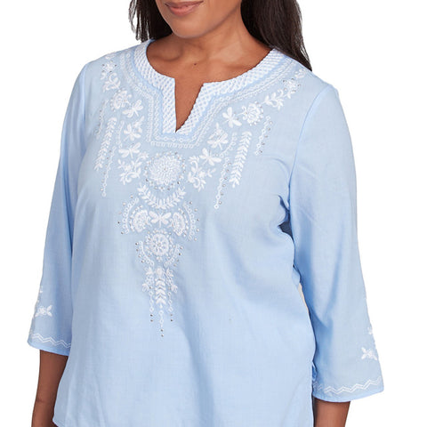 Alfred Dunner Women's Sky Blue Embroidered Blouse | Alfred Dunner In Lebanon