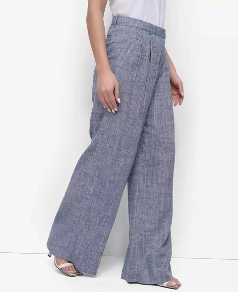 DKNY Women's Light Blue Petite High Rise Wide-Leg Pants | DKNY In Lebanon