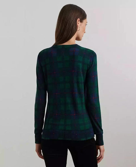 Lauren Ralph Lauren Women's Green & Navy Watch Plaid Beaded-Crest Long Sleeve Blouse | Lauren Ralph Lauren In Lebanon