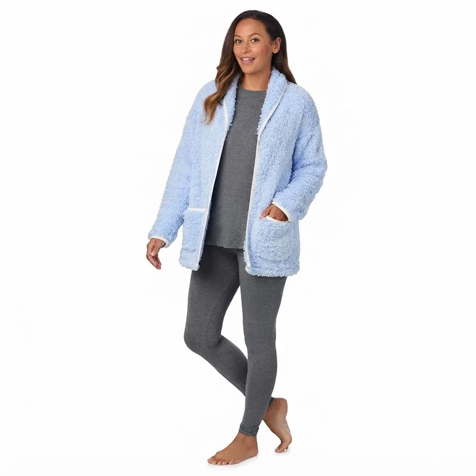 Cuddl Duds Women's Fluffy Fleece Light Blue Cardigan