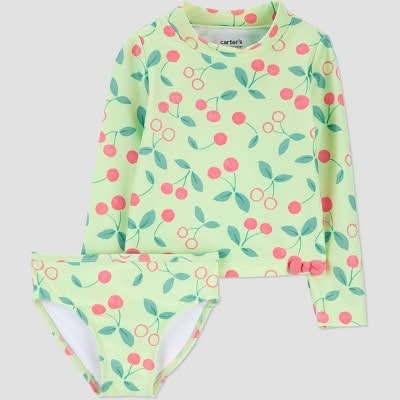 Carter's Girl's Green Printed Long Sleeve Cherry Rash Swimsuit | Carter's In Lebanon
