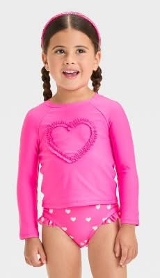 Cat & Jack Girl's Fuchsia Long Sleeve Heart Printed Rash Guard Swimsuit | Cat & Jack In Lebanon
