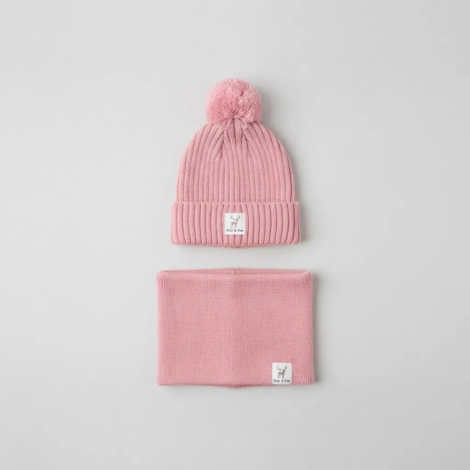 Sinsay Baby Girl's Dusty Pink Knitted Beanie andScarf Accessories Set