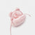 A light pink plush drawstring pouch with a zipper closure and small bear ears on top, photographed on a clean white background.