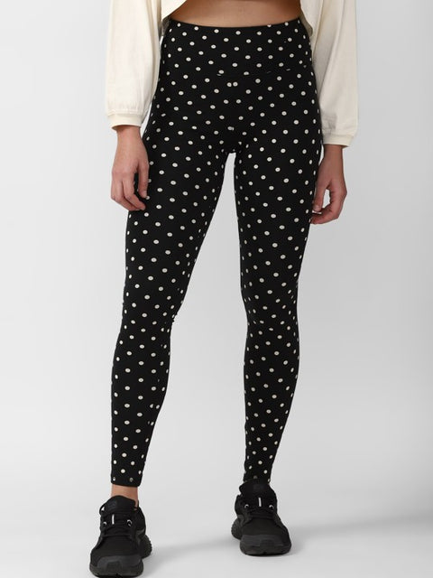 Forever 21 Women's Black Dotted High Rise Legging | Forever 21 In Lebanon