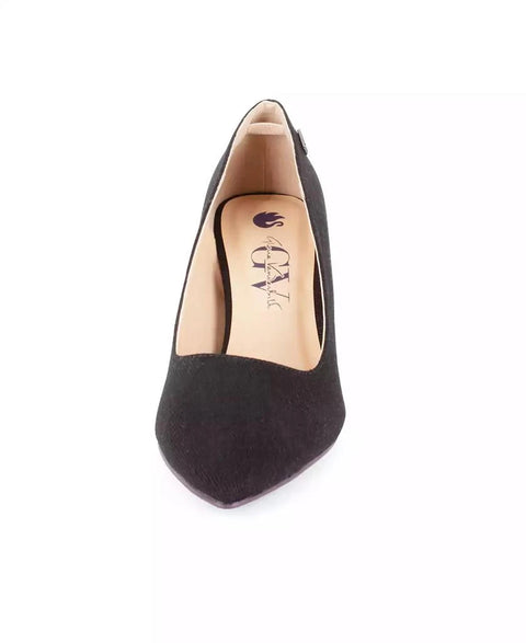 Black high-heeled shoe on a white background