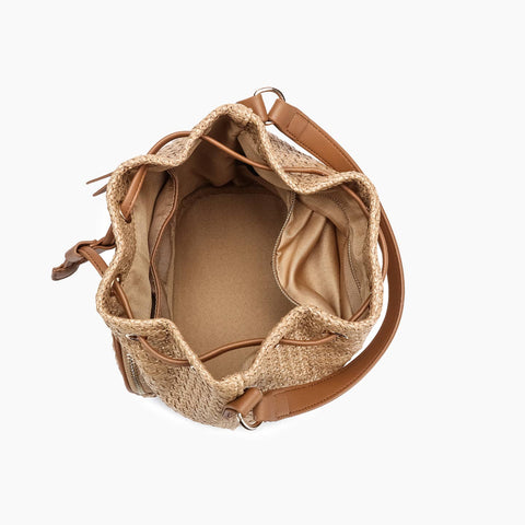 Like Dreams Women's Beige Harmony Straw Bucket Crossbody Bag | Like Dreams In Lebanon