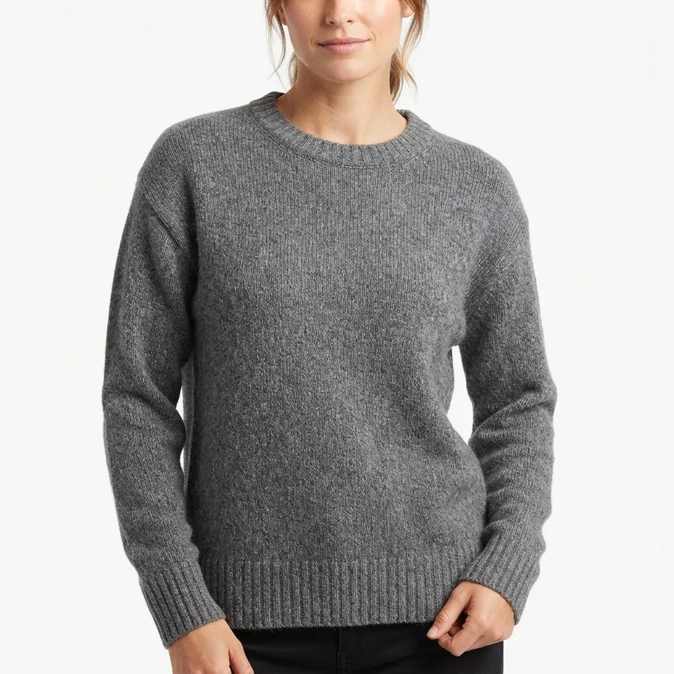 State Of Day Women's Gray Ribbed Crewneck Long-Sleeve Sweater