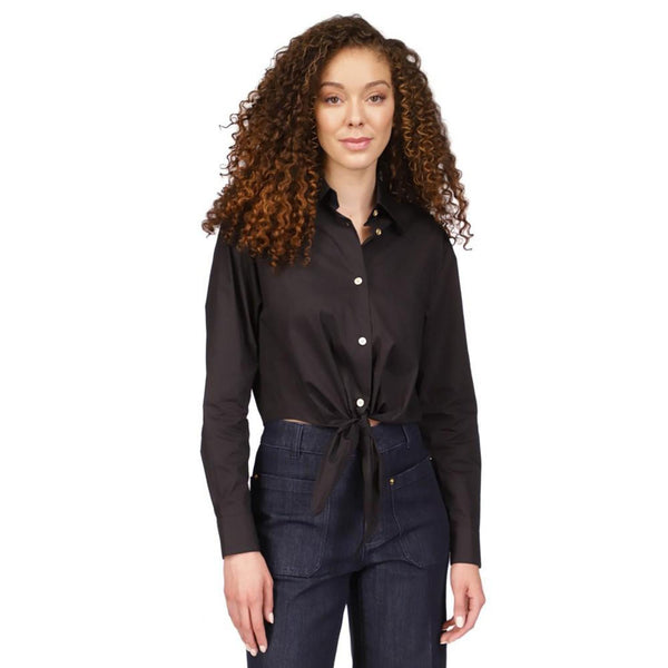 Michael Kors Women's Black Poplin Tie-Front Button-Down Cotton Shirt  | Michael Kors In Lebanon