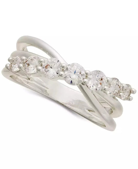 Charter Club Women's Silver-Tone Cubic Zirconia Crossover Ring | Charter Club In Lebanon