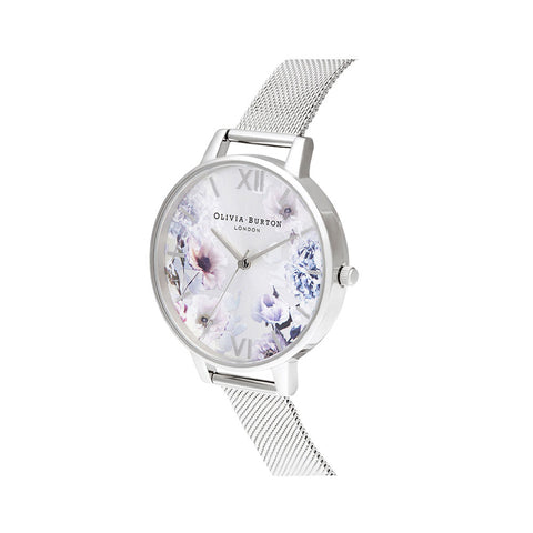 Oliva Burton London Women's Silver Sunlight Floral Big Dial Watch| Oliva Burton In Lebanon
