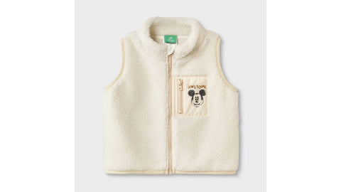 Disney  Baby Boy's Off White 3pc Disney Mickey Mouse Long Sleeve Shirt with Cozy Zip-Up Vest & Bottom Set  | Disney  in Lebanon