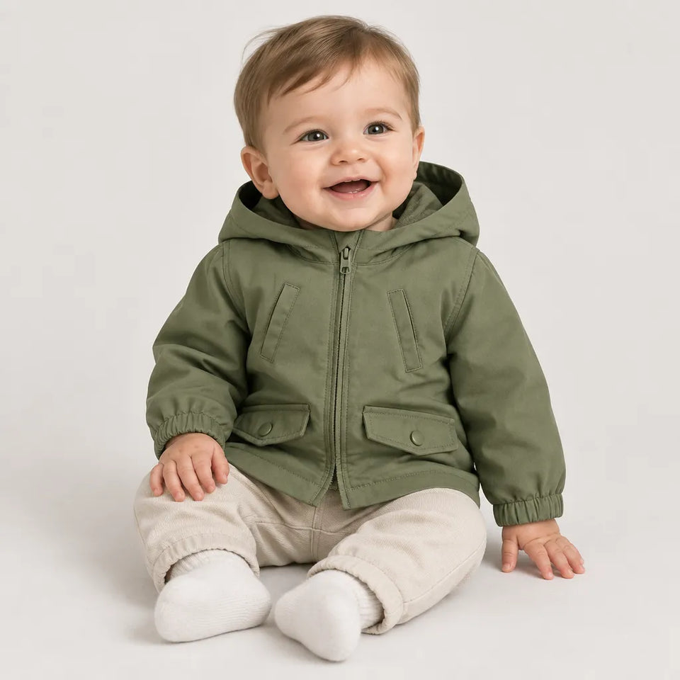 Sinsay Baby Boy's Olive Green Chest & Lower Pockets Hooded Jacket