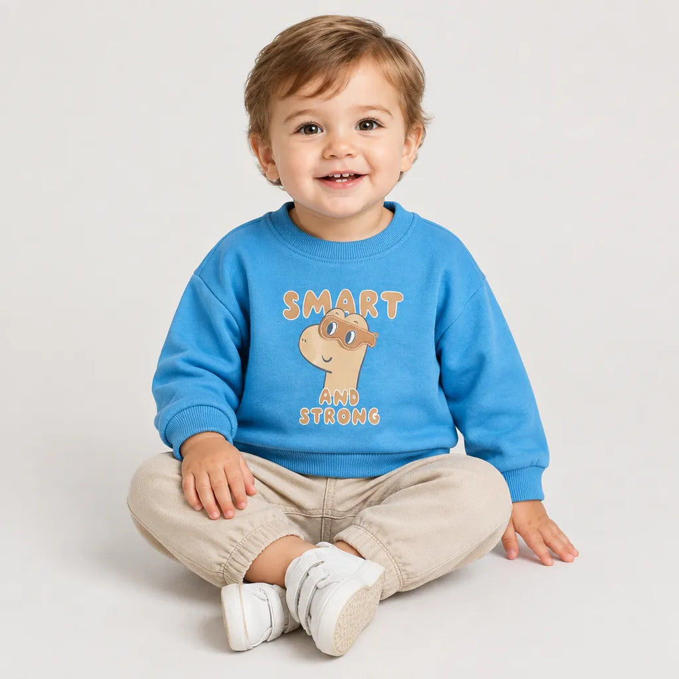 Sinsay Boy's Blue 'SMART AND STRONG' Printed Crewneck Sweatshirt