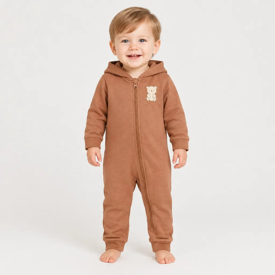 Sinsay Baby Boy's Brown Chest Bear Print Hooded Overall