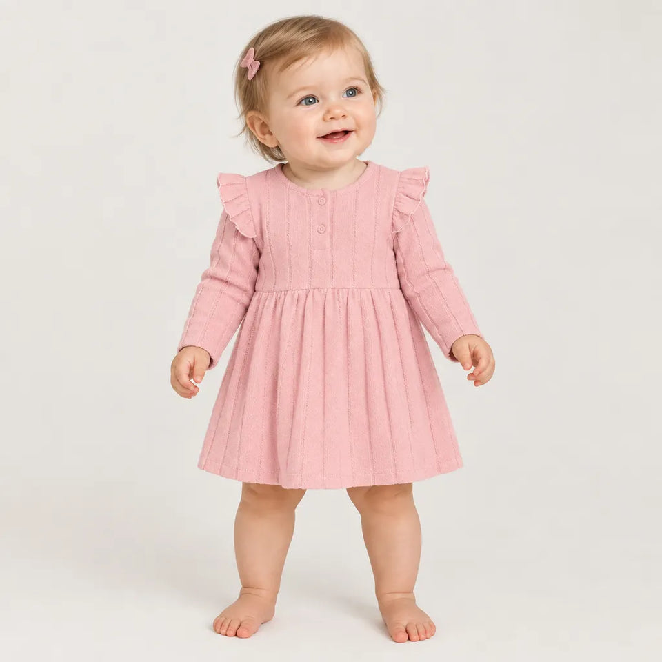 Sinsay Baby Girl's Light Pink Ribbed Ruffled Shoulders Dress