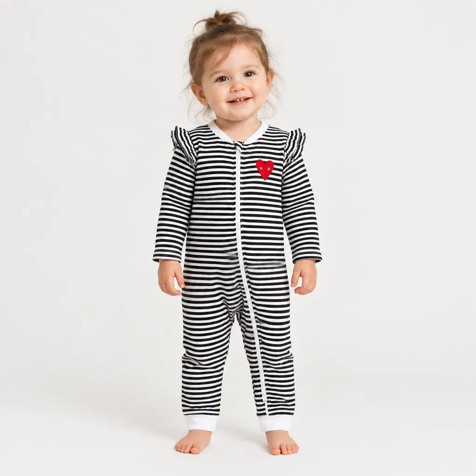 Sinsay Baby Girl's Black & White Stripes Zippered Overall
