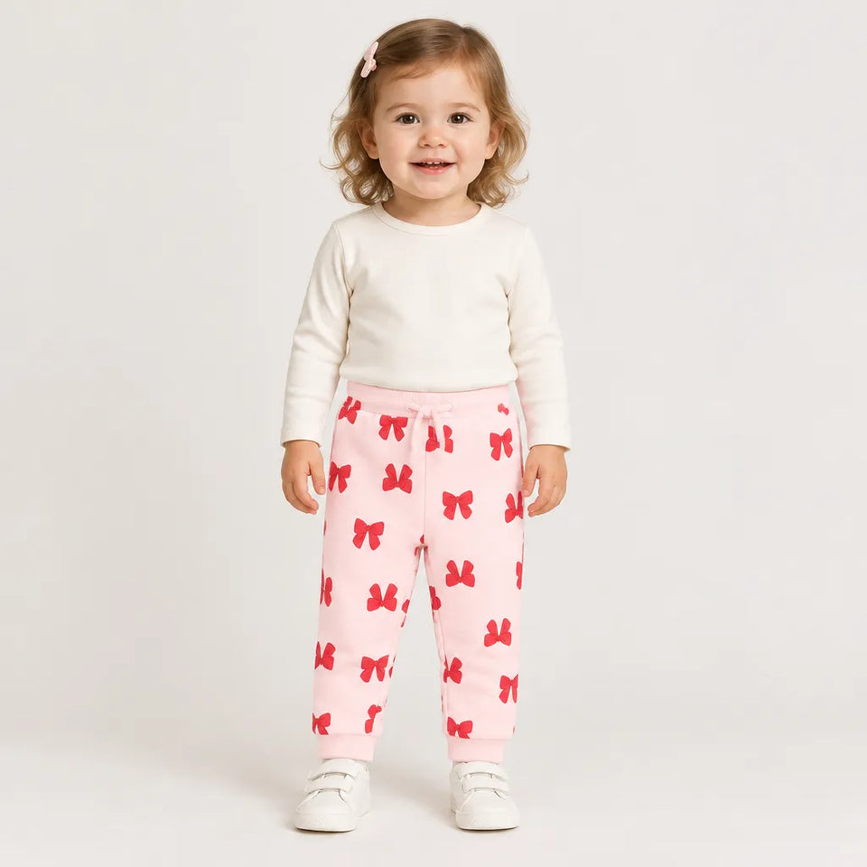 Sinsay Baby Girl's Light Pink Bow All Over Printed Sweatpants