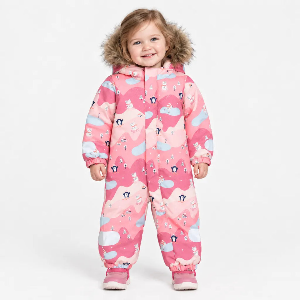 Sinsay Girl's Pink Multicolor Elastic Cuffs Hooded Snowsuit