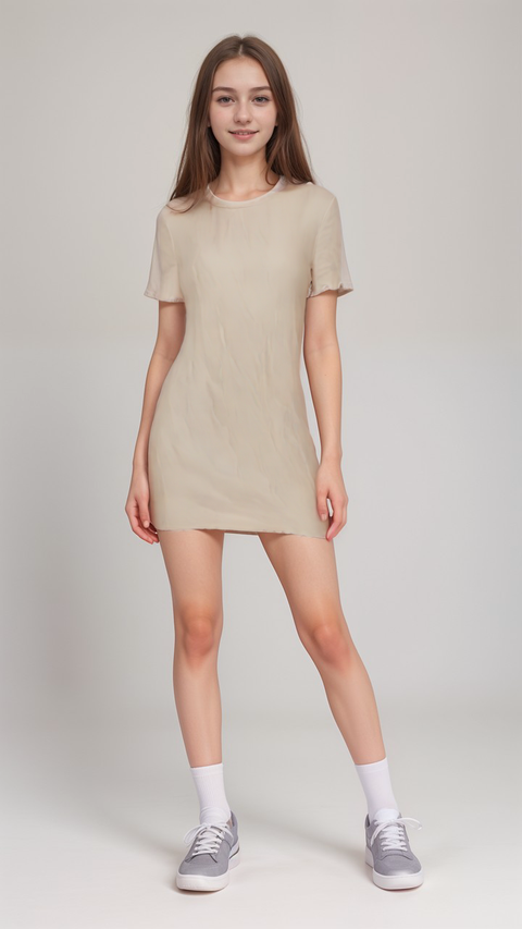 POMPdeLUX Girl's Beige Short Sleeve Dress | POMPdeLUX in Lebanon