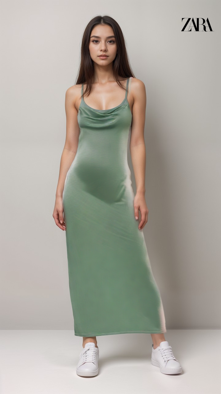 Zara Women's Green Sleeveless Satin Dress |Zara in Lebanon