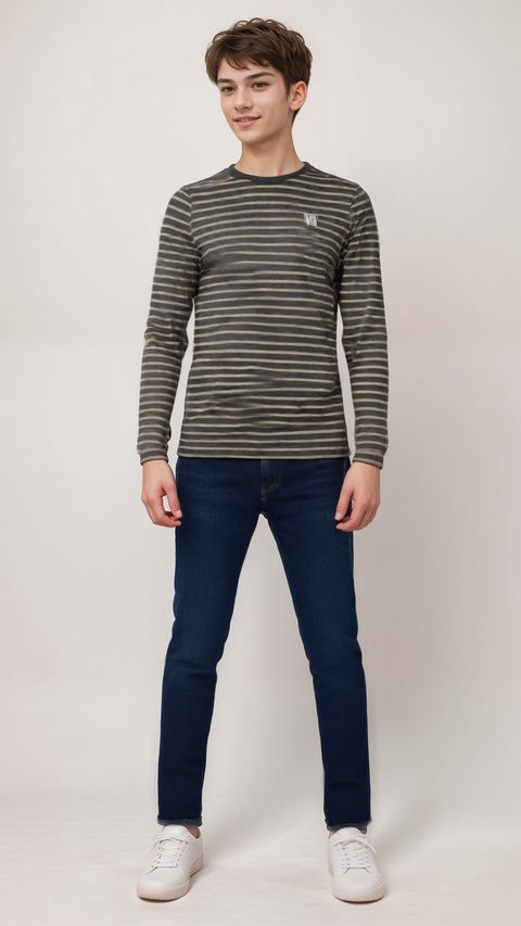 POMPdeLUX Boy's Green/Beige Villads Long-Sleeve T-Shirt |POMPdeLUX in Lebanon