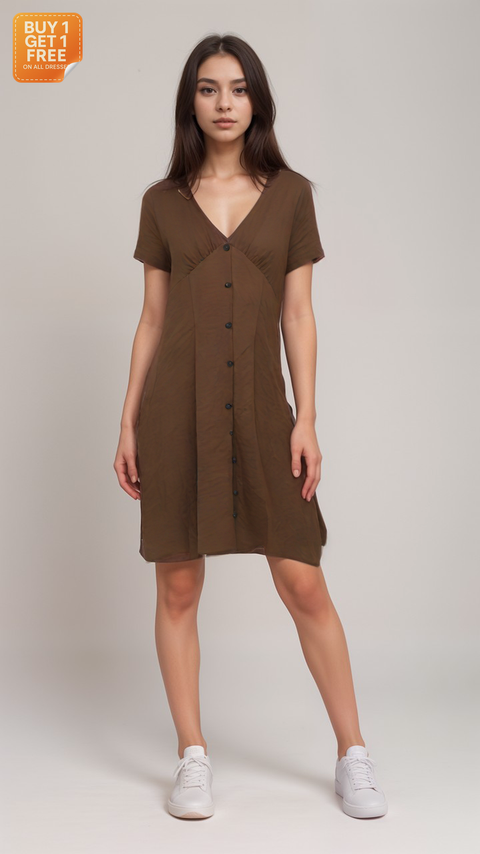 Pull&Bear Women's Brown Short-Sleeve Dress |Pull&Bear in Lebanon