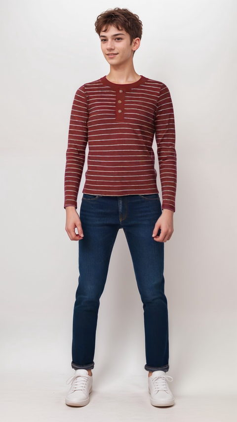 POMPdeLUX Boy's Multicolor Striped Honolulu Henley Long-Sleeve Blouse |POMPdeLUX in Lebanon