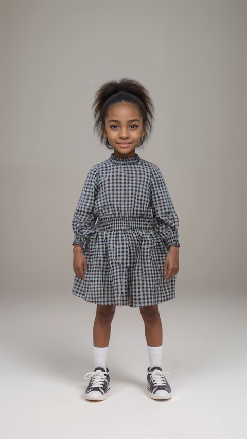 POMPdeLUX Girl's Navy & Night Blue Long Sleeve Dress | POMPdeLUX in Lebanon