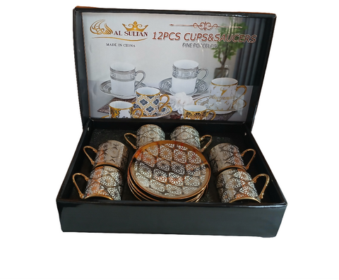 Al Sultan Fine Porcelain Coffee Cups 6pcs + Saucers 6pcs HD26-154 | Al Sultan In Lebanon