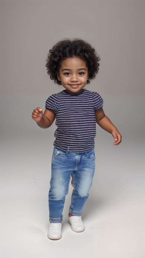 POMPdeLUX Girl's White/Navy Stripped Organic Short-Sleeve T-shirt |POMPdeLUX in Lebanon