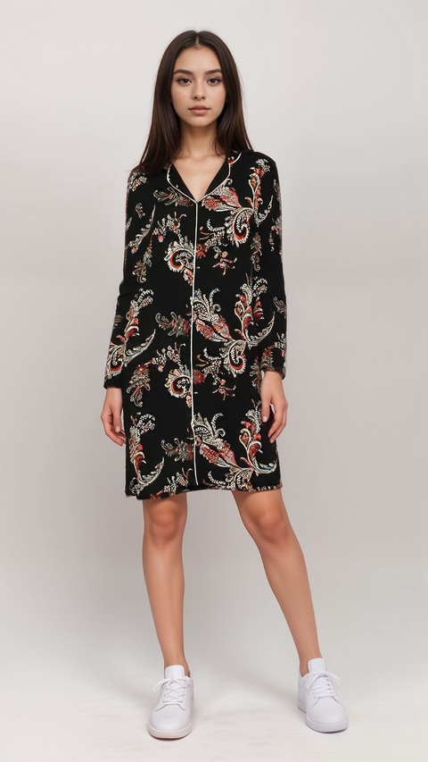 RougeGorge Women's Black Printed Sleep Dress | RougeGorge in Lebanon