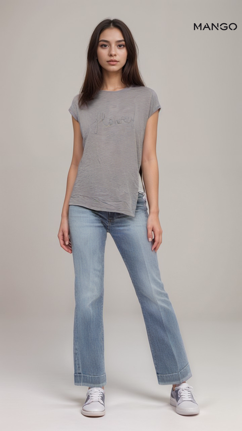 Mango Women's Grey Short-Sleeve T-Shirt | Mango in Lebanon