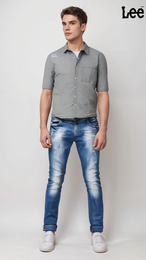 Lee Men's Light Blue Buttoned Short-Sleeve Shirt | Lee in Lebanon