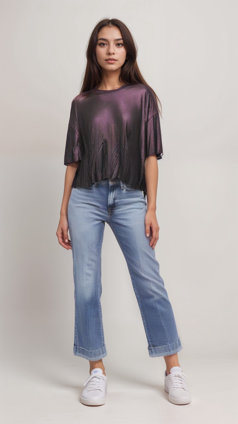 Pull&Bear Women's Purple Black Short-Sleeve T-Shirt | Pull&Bear in Lebanon