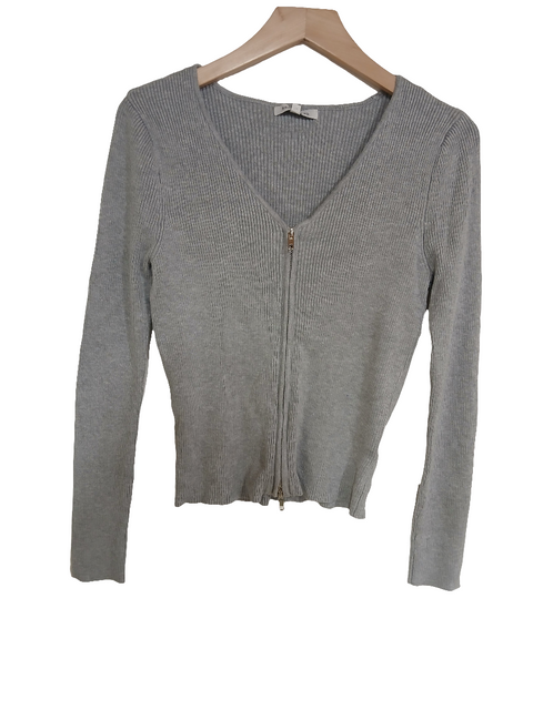 Hooked Up Women's Gray Long-Sleeve Scoop-Neck Zip-Front Sweater |Hooked Up In Lebanon