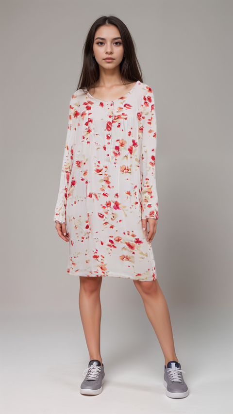 Cybele Women's Pink Flowered Long-Sleeve Sleep Dress |Cybele in Lebanon
