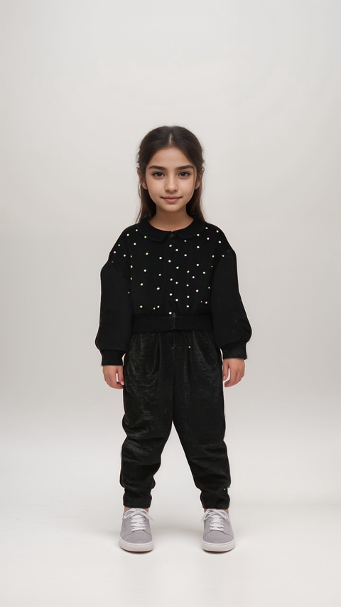 Boboli Girl's Black with White Pearl Jumpsuit | Boboli in Lebanon