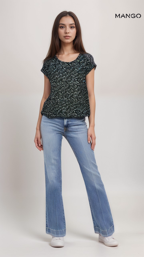 Mango Women's Black See-Through Top| Mango in Lebanon